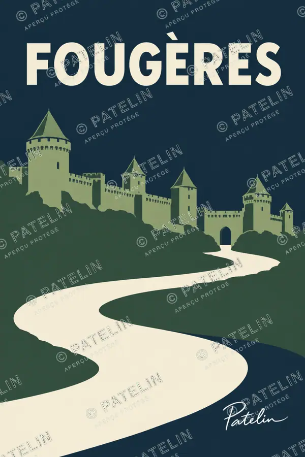 Illustration Fougères — Le château et ses tours, style Minimal