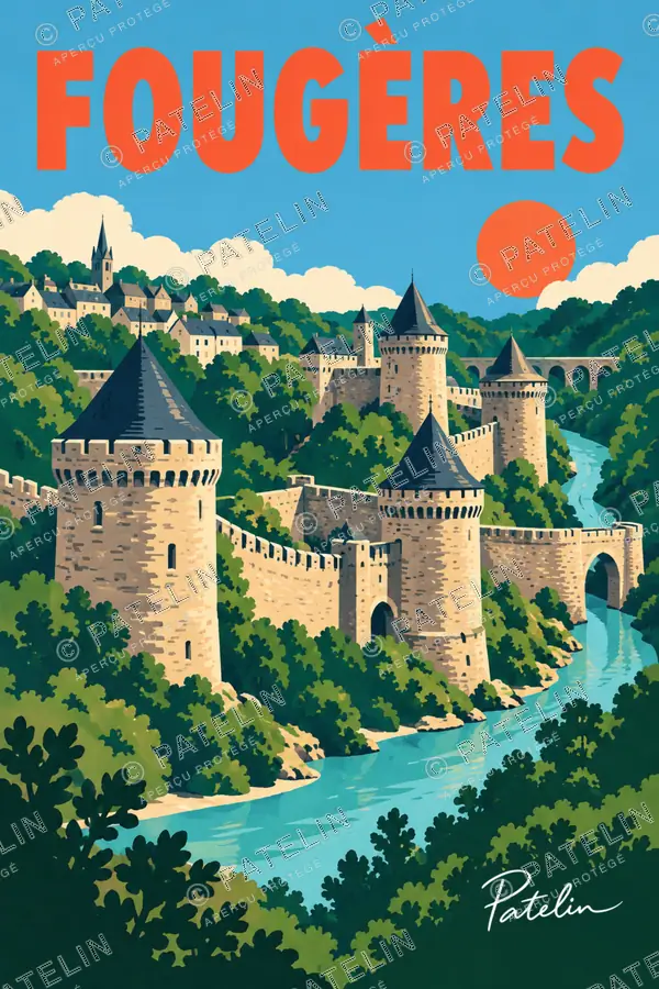 Illustration Fougères — Le château et ses tours, style Pop