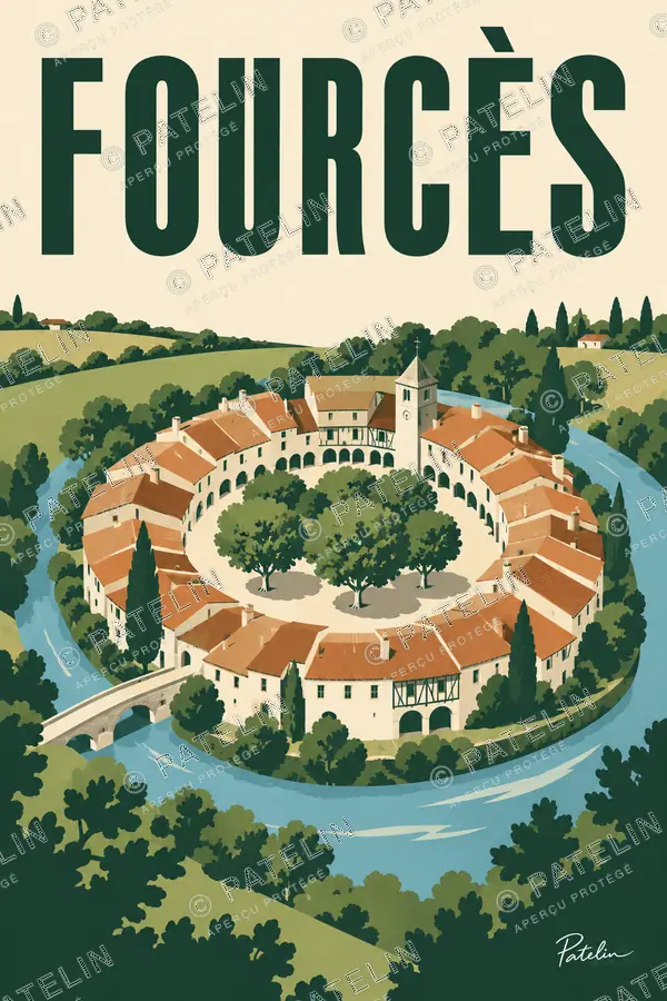 Illustration Fourcès — Le village circulaire, style Minimal