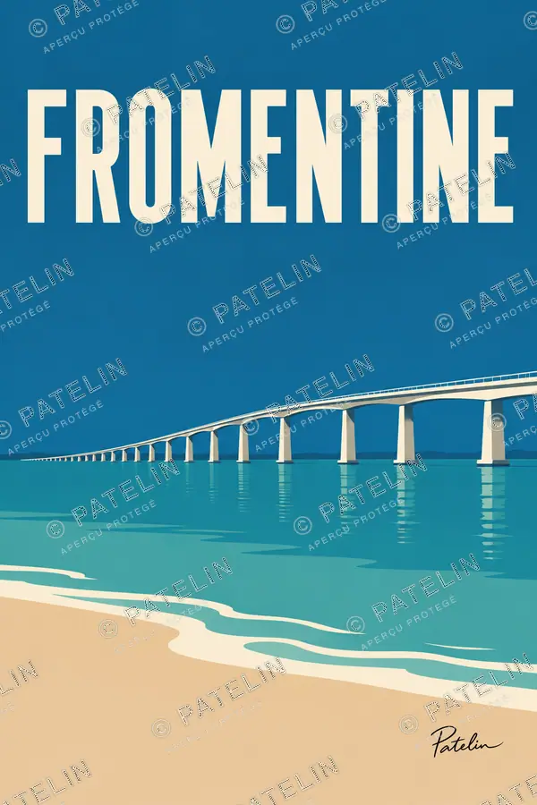 Illustration Fromentine — Le pont dans le bleu, style Minimal