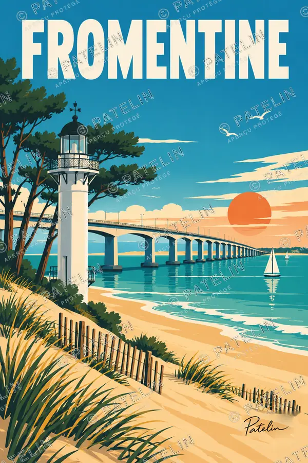 Illustration Fromentine — Le phare, les pins et le pont, style Pop