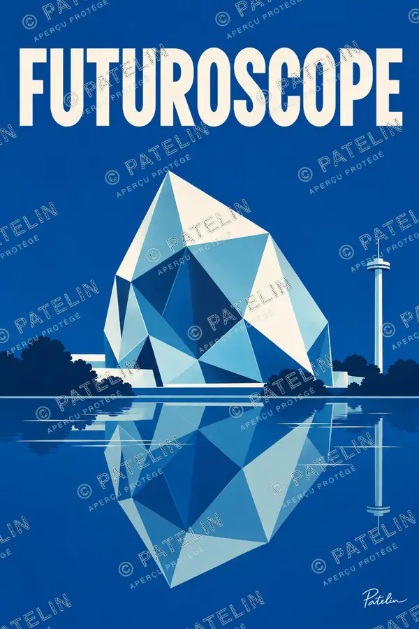 Illustration Futuroscope — Les pavillons et leurs reflets, style Minimal