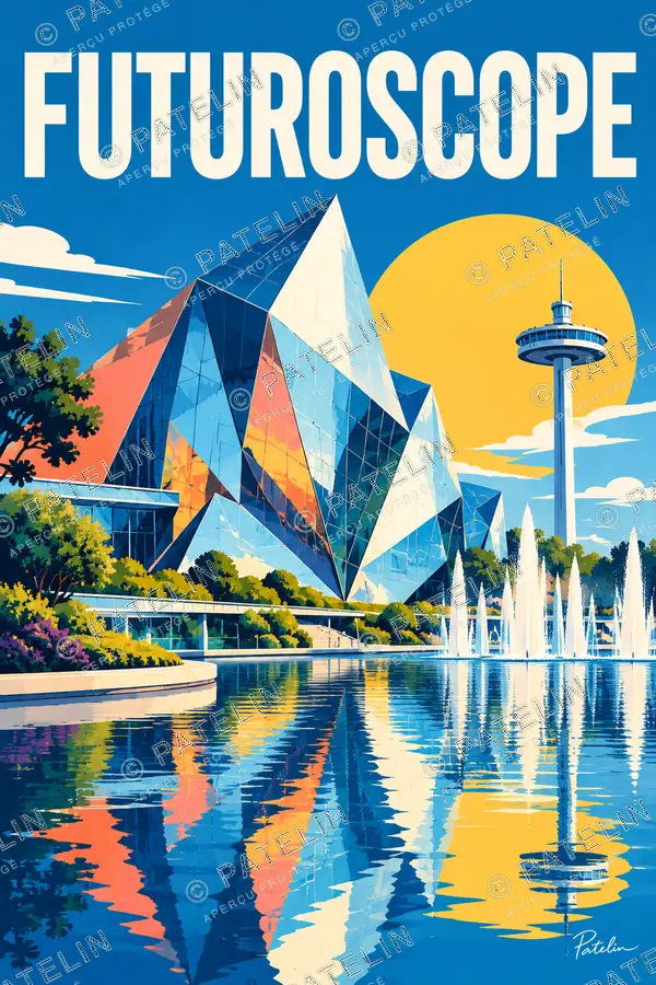 Illustration Futuroscope — Les pavillons et leurs reflets, style Pop