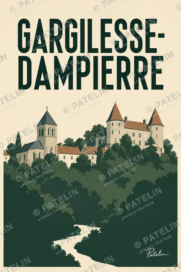 Illustration Gargilesse-Dampierre — La silhouette du village, style Minimal