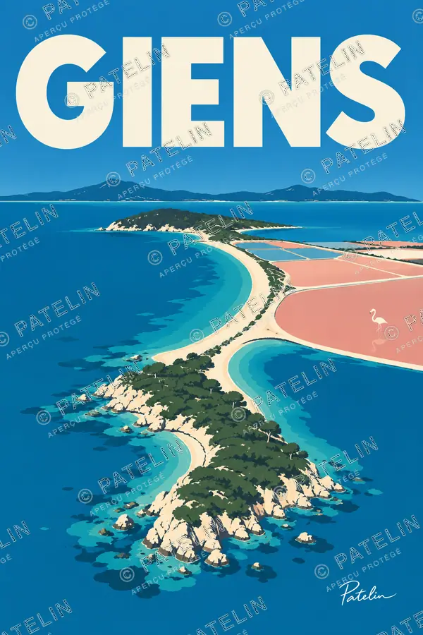 Illustration Giens — La presqu’île et les lagunes, style Minimal