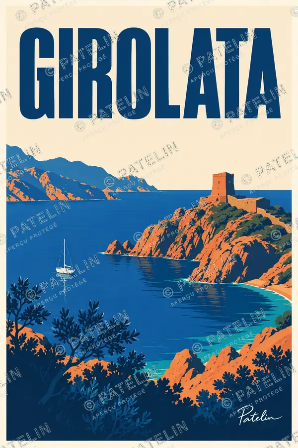 Illustration Girolata — Girolata, style Minimal