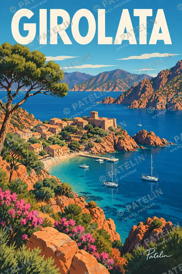 Illustration Girolata — Girolata, style Pop