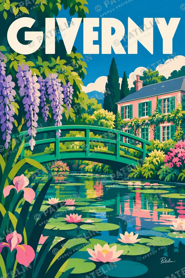 Illustration Giverny — Le jardin de Monet et les nymphéas, style Pop