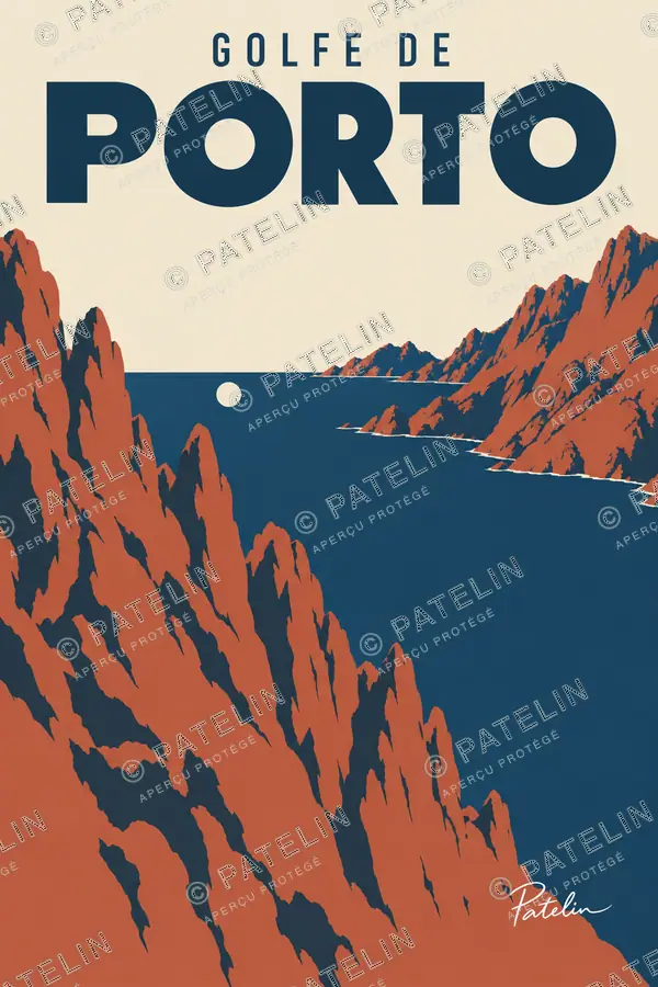 Illustration Golfe de Porto — Le golfe et les roches rouges, style Minimal