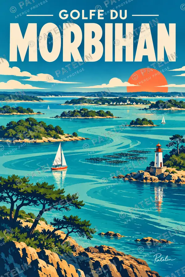 Illustration Golfe du Morbihan — Le golfe et les voiliers, style Pop