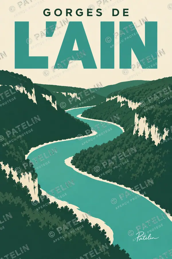 Illustration Gorges de l’Ain — Les méandres entre les falaises, style Minimal