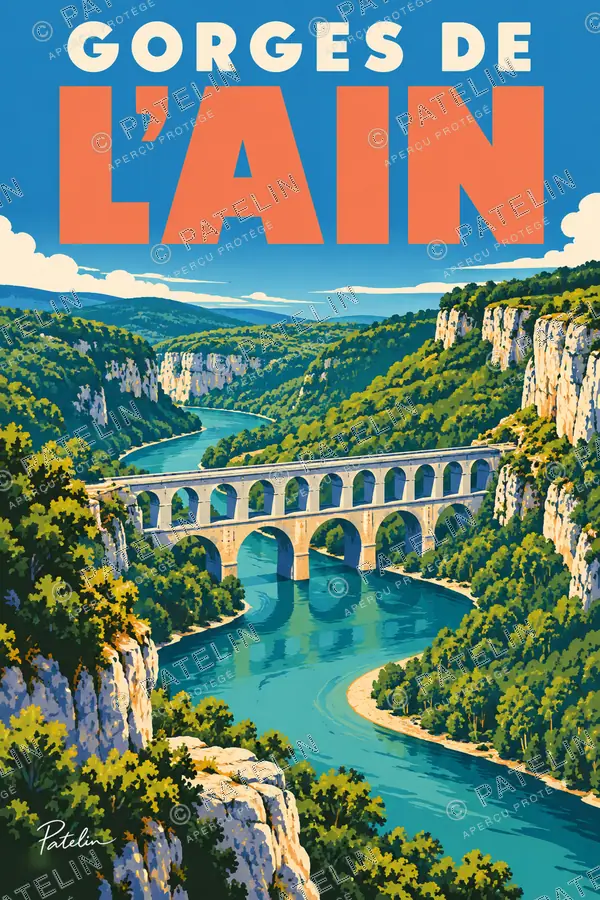 Illustration Gorges de l’Ain — Les gorges et le viaduc, style Pop