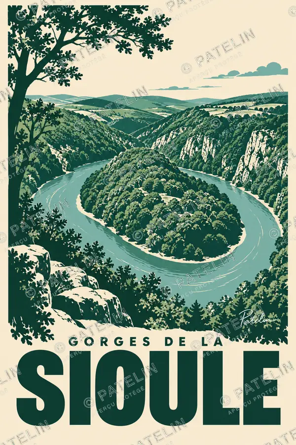 Illustration Gorges de la Sioule — La rivière entre les falaises, style Minimal