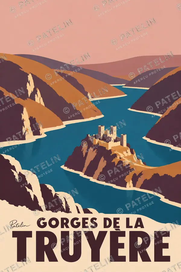 Illustration Gorges de la Truyère — La rivière entre les collines, style Minimal