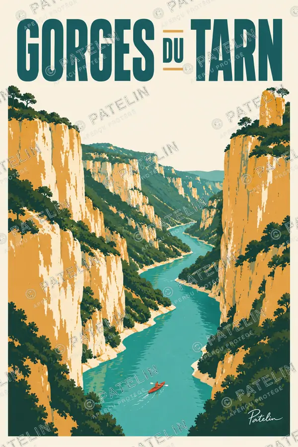 Illustration Gorges du Tarn — La rivière entre les falaises, style Minimal