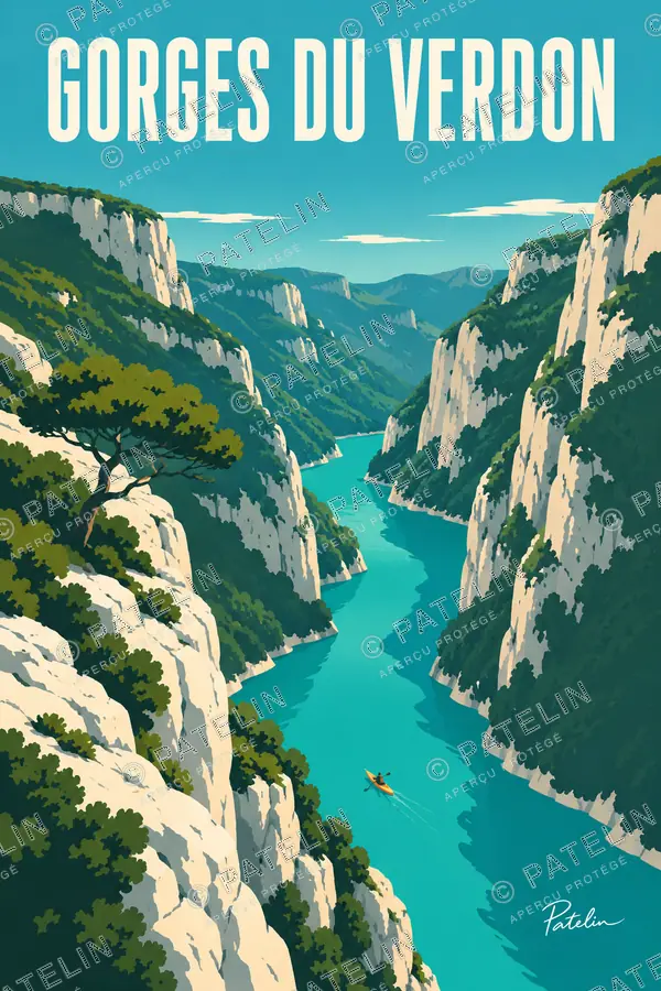 Illustration Gorges du Verdon — La rivière dans le canyon, style Minimal