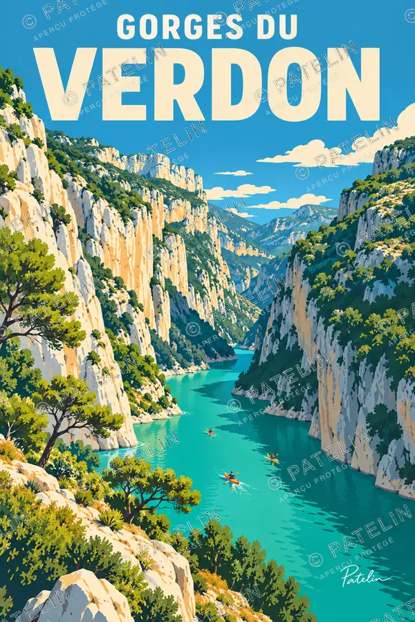 Illustration Gorges du Verdon — Le canyon et les eaux turquoise, style Pop