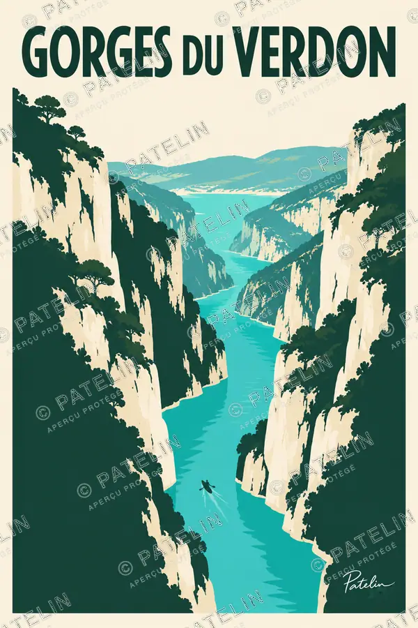 Illustration Gorges du Verdon — Les gorges ouvertes sur le lac, style Minimal
