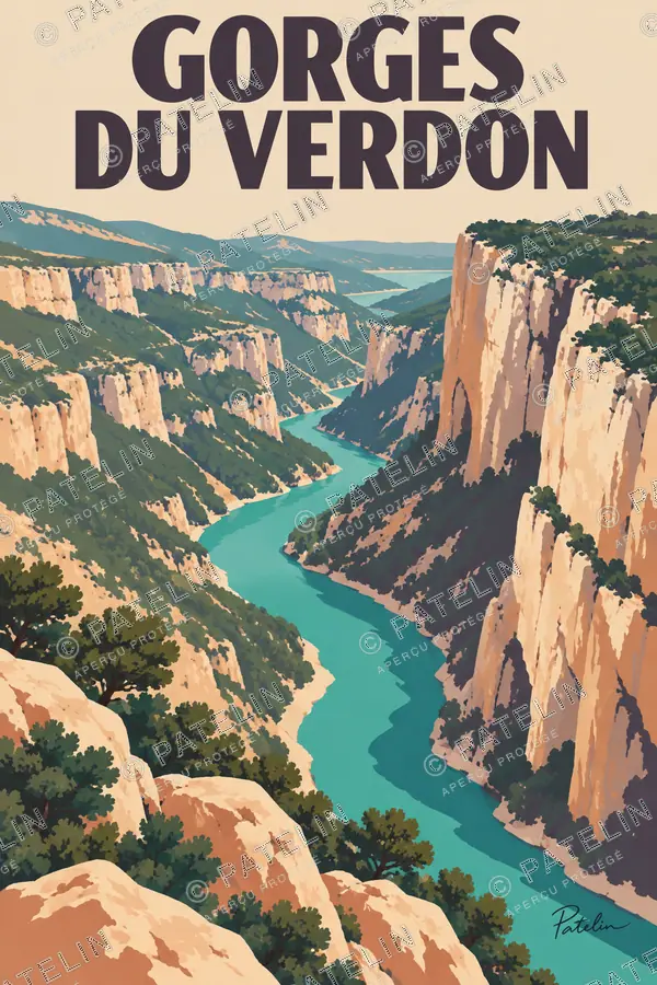 Illustration Gorges du Verdon — Le Verdon entre les falaises, style Minimal