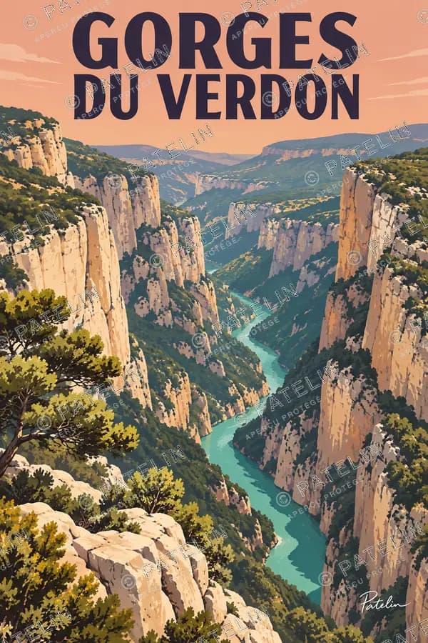 Illustration Gorges du Verdon — Le panorama des gorges, style Pop