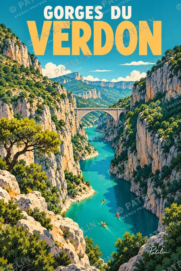 Illustration Gorges du Verdon — Le pont au-dessus des gorges, style Pop