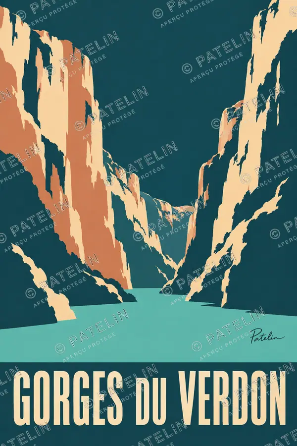 Illustration Gorges du Verdon — La rivière au fond du canyon, style Minimal