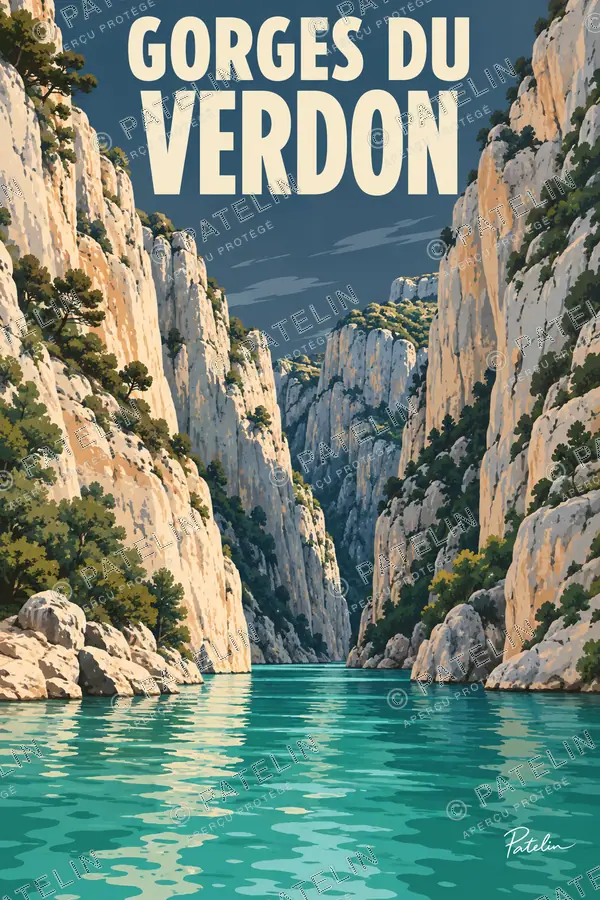 Illustration Gorges du Verdon — L’eau turquoise au pied des falaises, style Pop