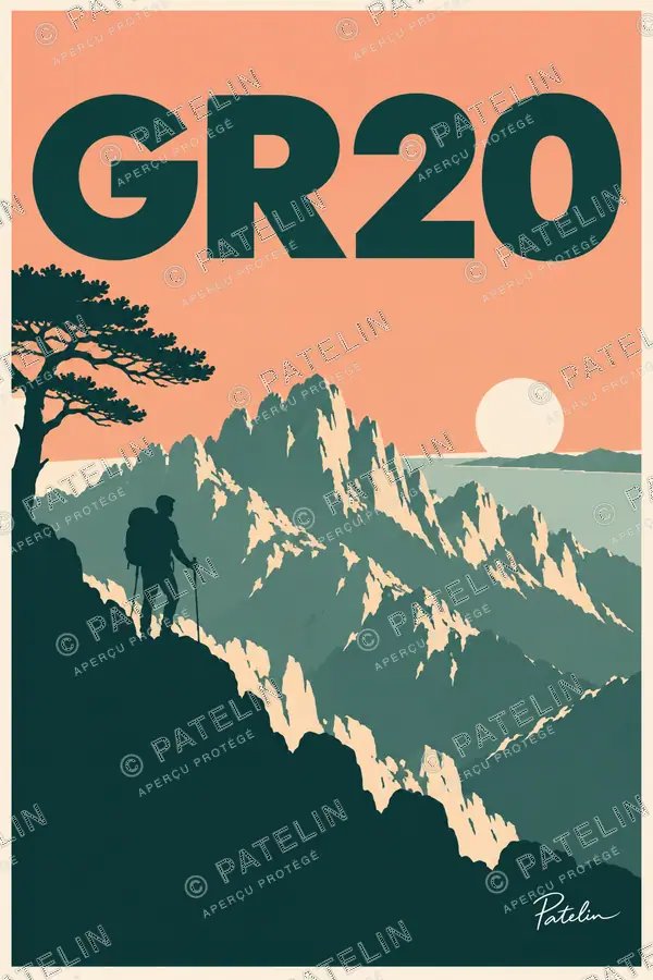 Illustration GR20 — Les crêtes et le sentier, style Minimal