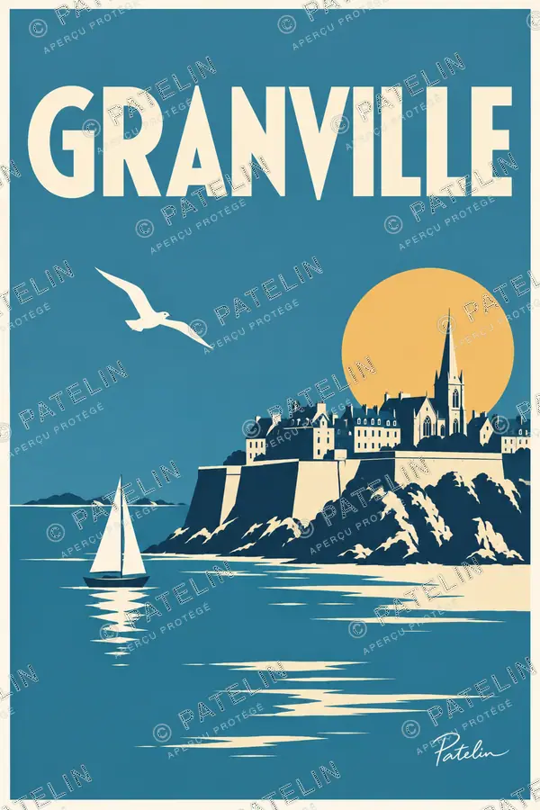 Illustration Granville — Les remparts au couchant, style Minimal