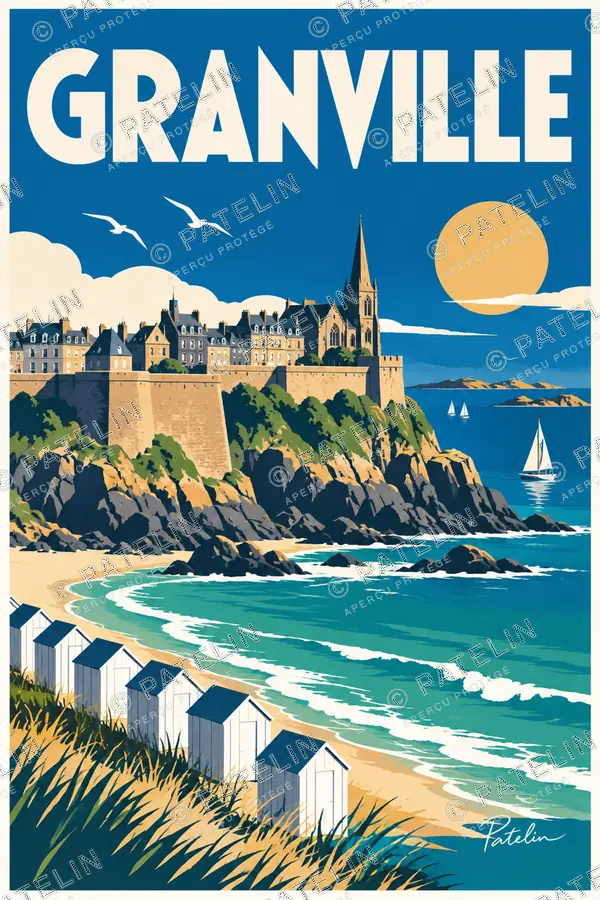 Illustration Granville — La haute ville et les cabines, style Pop