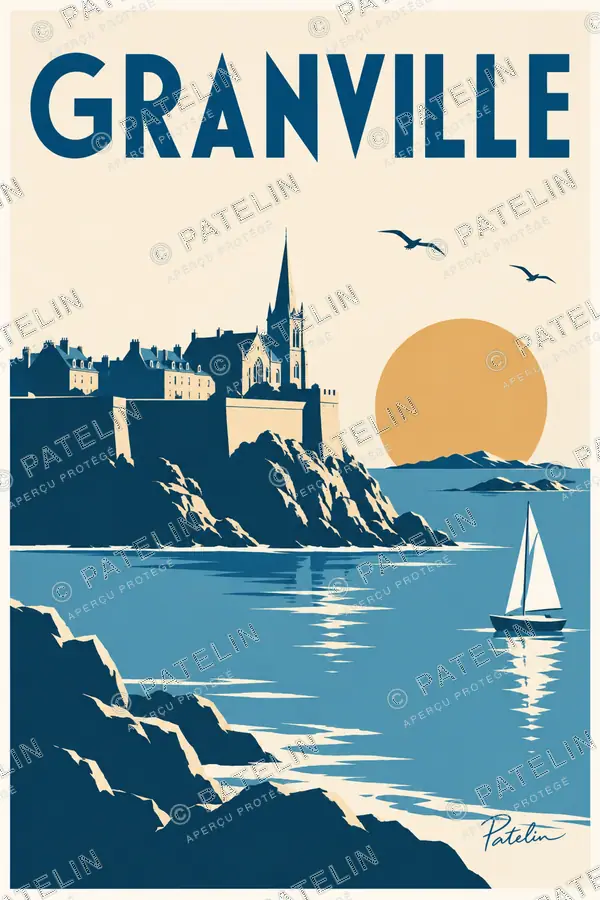 Illustration Granville — Les remparts depuis les rochers, style Minimal