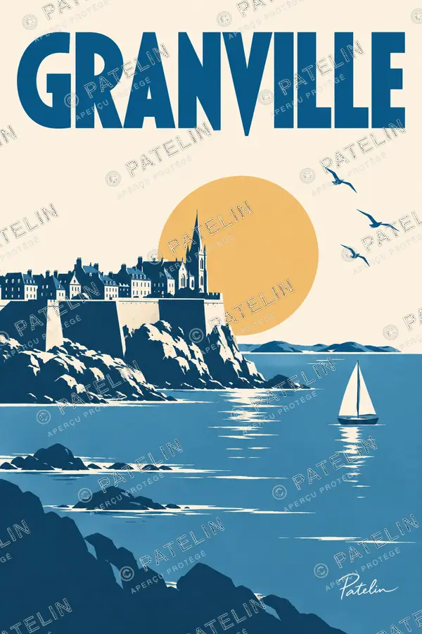 Illustration Granville — Les remparts et la voile blanche, style Minimal