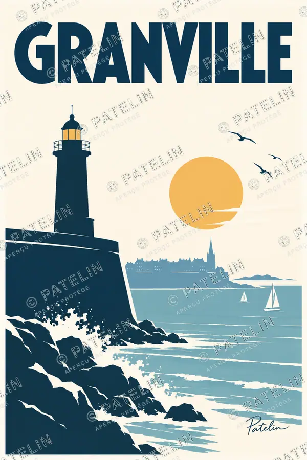 Illustration Granville — Le phare et la ville à l’horizon, style Minimal