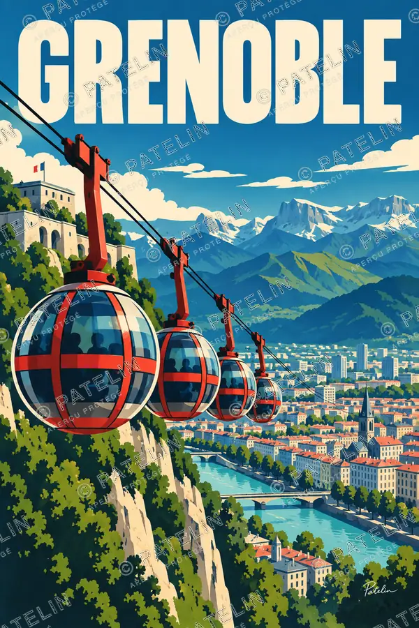 Illustration Grenoble — Les bulles au-dessus de Grenoble, style Pop