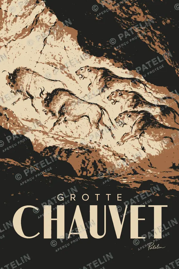 Illustration Grotte Chauvet — Les fresques préhistoriques, style Minimal