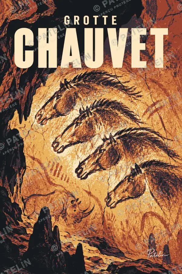Illustration Grotte Chauvet — Les fresques préhistoriques, style Pop