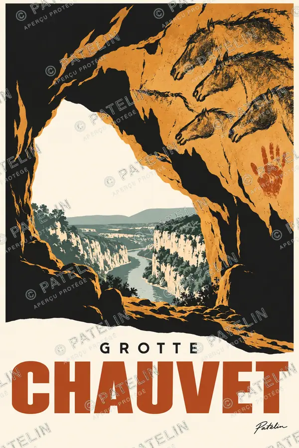Illustration Grotte Chauvet — Le porche et les fresques, style Minimal