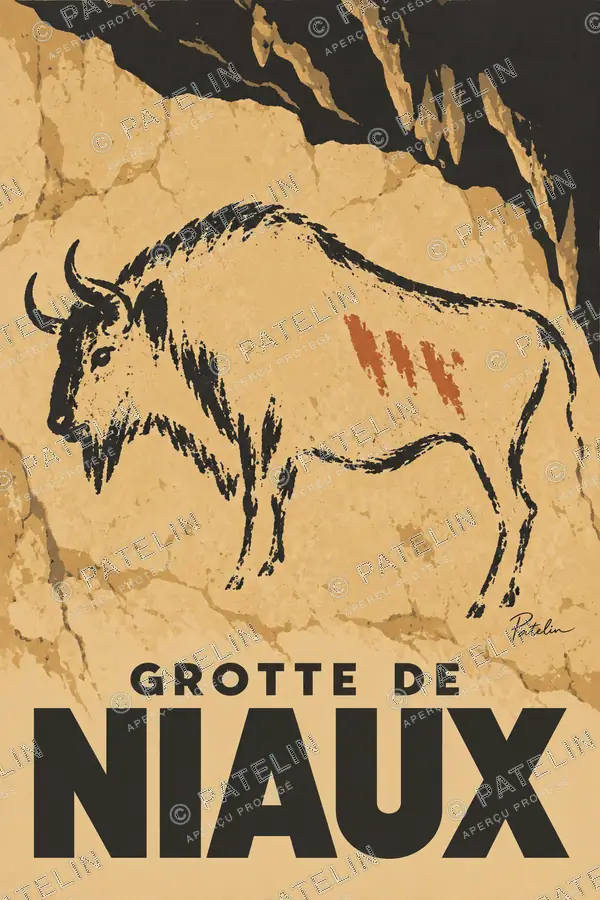 Illustration Grotte de Niaux — Le bison dans la lumière de la roche, style Minimal