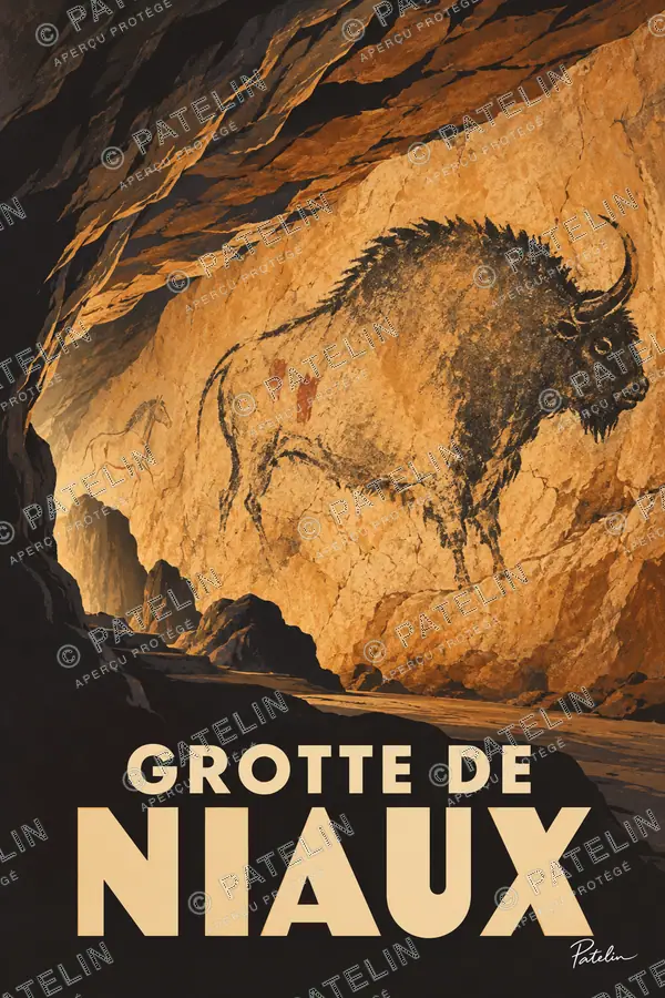Illustration Grotte de Niaux — Le bison sur la paroi, style Pop