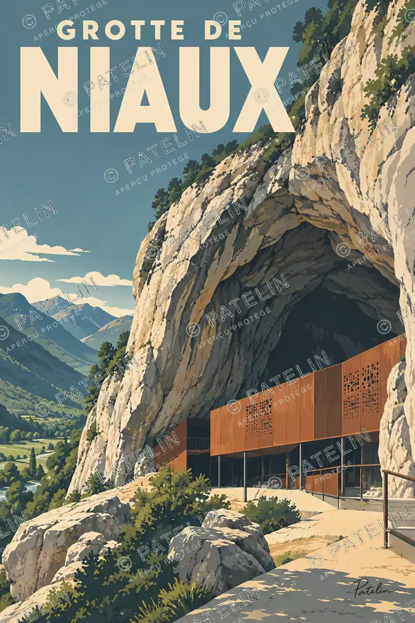 Illustration Grotte de Niaux — La grotte et son entrée, style Pop