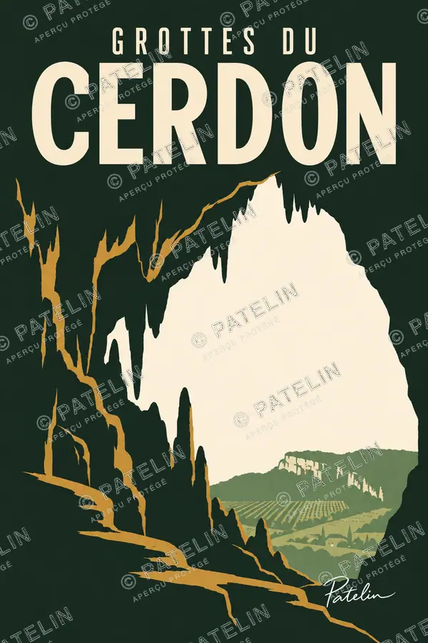 Illustration Grottes du Cerdon — Le porche et la vallée, style Minimal