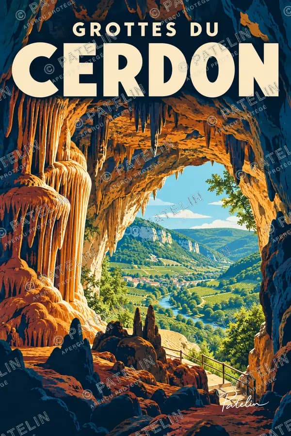 Illustration Grottes du Cerdon — La grotte et les paysages du Cerdon, style Pop