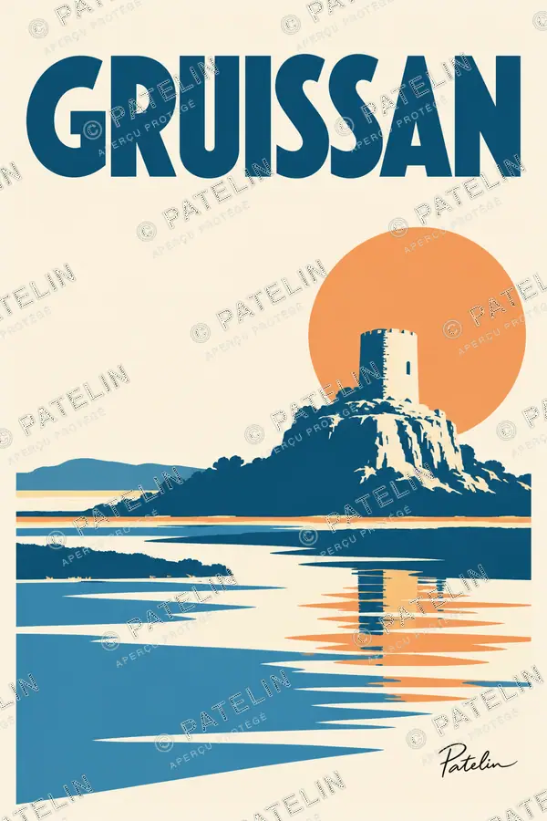 Illustration Gruissan — La tour et ses reflets, style Minimal