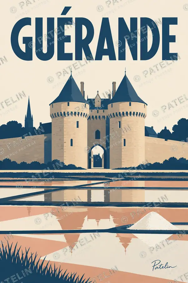 Illustration Guérande — Les remparts et les salines, style Minimal