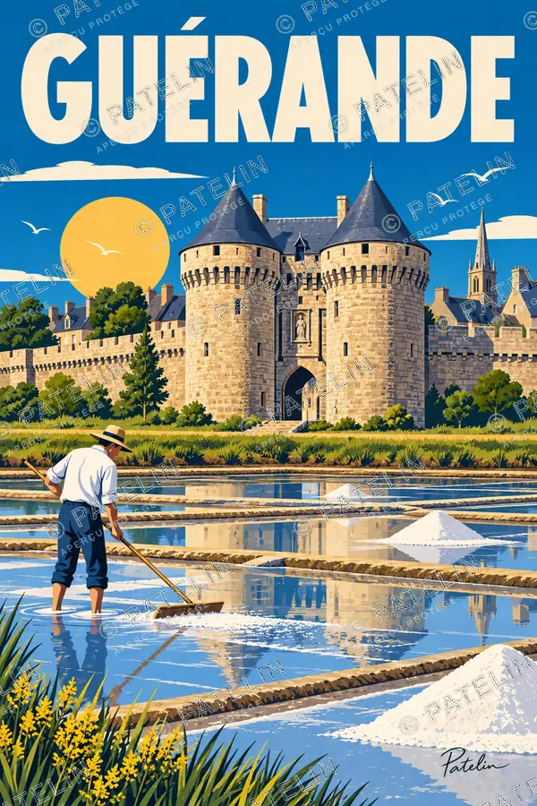 Illustration Guérande — Les remparts et les salines, style Pop