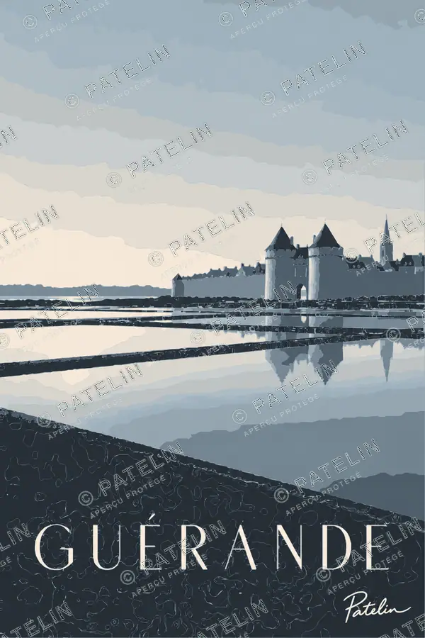 Illustration Guérande — Les marais salants, style Minimal