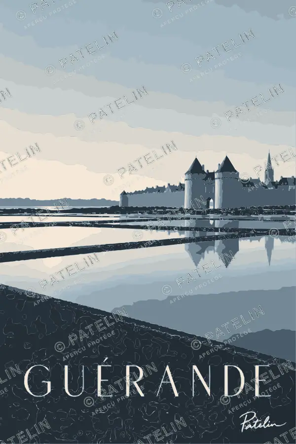Illustration Guérande — Les marais salants, style Minimal