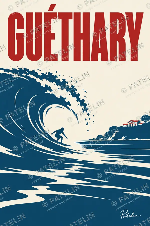 Illustration Guéthary — Le surfeur dans la vague, style Minimal