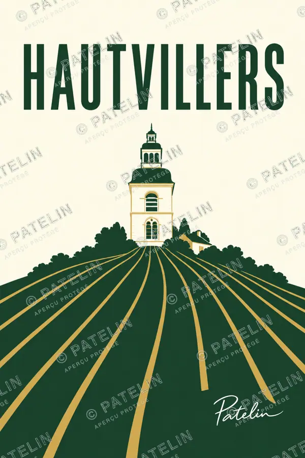 Illustration Hautvillers — L’abbaye et les vignes, style Minimal