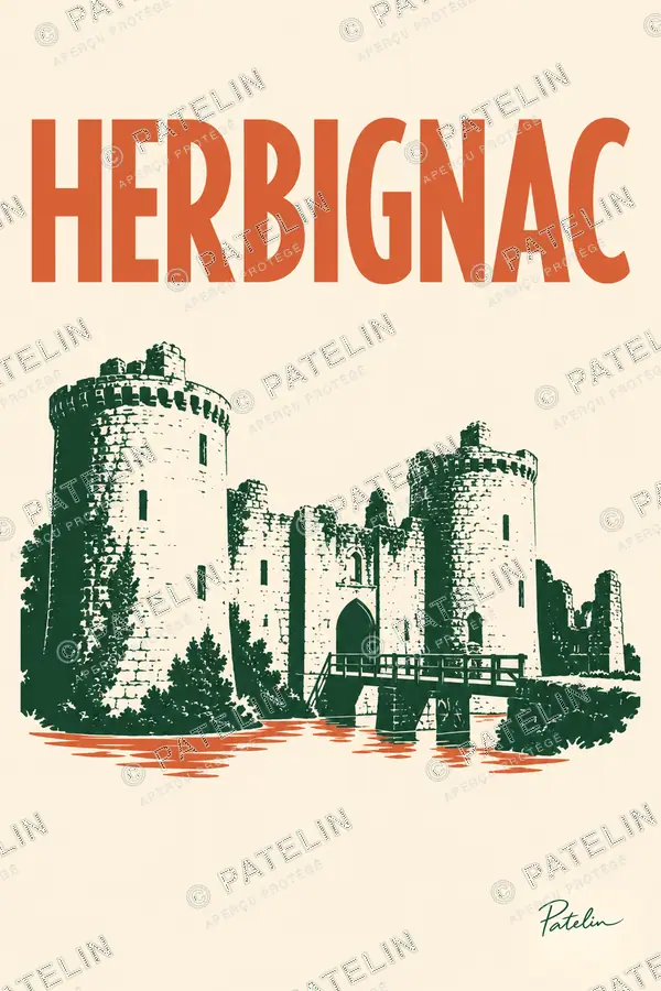 Illustration Herbignac — Le château et ses reflets, style Minimal